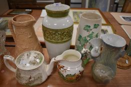 A mixed lot of vases and similar including Alfred Meakin 'The chase' teapot.