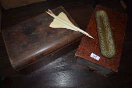 An antique mahogany writers case and a postcard drawer