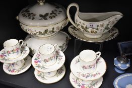 Six Wedgwood 'Devon sprays' coffee cans and saucers and Wedgwood 'Strawberry hill' tureens and gravy