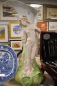 A large Capodimonte Italian lilly vase having maiden figure base