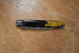 A small pocket pen or fruit knife having tortoise shell style handle with HM silver blade