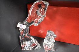 Two glass Baccarat studies, Dog seated and Horse rearing, both boxed