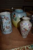 Three ceramic vase having bird and flower designs including Abbeydale and Ceramica