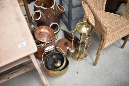 A selection of brass and copper ware etc