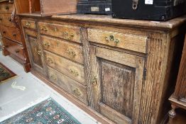A period oak dresser base/sideboard, width approx. 181cm