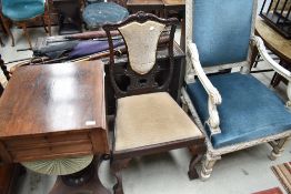 A 19th Century mahogany dining chair having over stuffed seat and back , with dralon upholstery