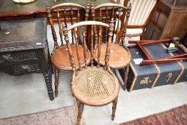 Three late Victorian steamed bent wood chairs having turned supports and frame