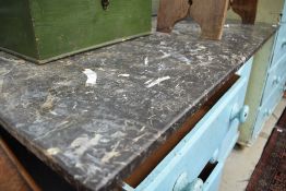 A Victorian painted kitchen cupboard having marble top, width approx. 122cm