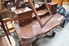 A Victorian mahogany Duchess style dressing table (af) no glass in mirror and veneer lift on top