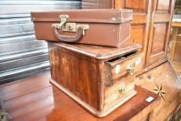 A small vintage travel case and a two drawer jewellery drawer set