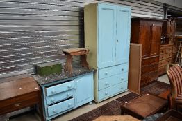 A Victorian painted linen press or pantry cupboard, having three drawer base, approx height 222cm