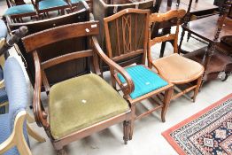 A Regency scroll arm carver chair and two Victorian/Edwardian bedroom chairs
