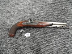 A Percussion Pistol with Damascus type Octagonal Barrel & Swivel Ramrod, engraved trigger guard &