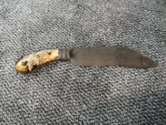 A large possibly 17th century Sinhalese Pia-Kaetta Knife with carved and decorated ivory handle,