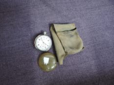 A silver plated WW2 Helvetia Pocket Watch in case with cloth pouch