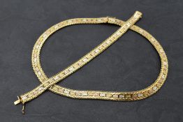 A multi coloured gold plated woven collarette and matching bracelet, stamped 925