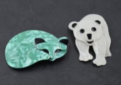 Two Lea Stein brooches including polar bear and cat