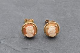A pair of cameo 9ct gold stud earrings, approx 2.1g