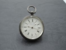 A Victorian silver key wound centre face chronograph pocket watch by Rhodes of Kendal having Roman