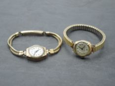 Two ladies 9ct gold vintage wrist watches having plated straps