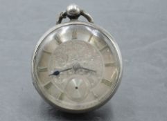 A silver key wound pocket watch marked Thomas Beatson, London no: 14489 to movement having Roman