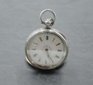 A Continental silver key wound pocket watch having Roman numeral dial to decorative face in an