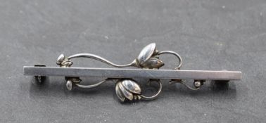 A Georg Jensen silver bar brooch in the tulip pattern, no: 278, approx 58mm long and 6.8g