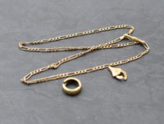 A small selection of 9ct gold including figaro chain with T bar, earring etc, approx 6g