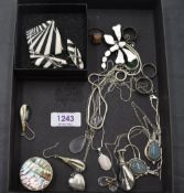 A selection of white metal jewellery, most stamped silver/925 including heart locket, pendants, band