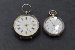 A small continental silver pocket watch having Roman numeral dial with gilt second dots to