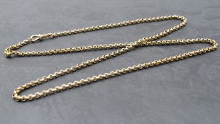 A yellow metal belcher chain with dog clip clasp bearing plaque stamped 9ct, approx 26' & 10.3g