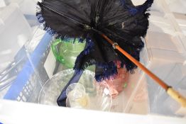 A selection of glass ware and Victorian parasol