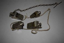 A selection of vintage whistles including GWR railway and Air ministry