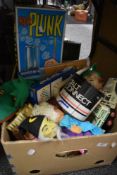 A selection of childrens toys and games including hand puppets and Kerplunk