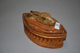 An antique French Pillivuyt Hare Or Rabbit Terrine Trompe l'Oeil Rabbit Majolica Game Terrine