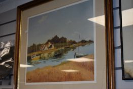 A modern print of a fishing boat scene