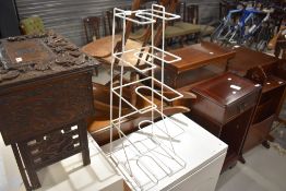 A powder coated pan stand