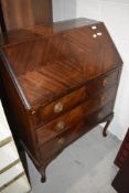 An early 20th Century mahogany bureau, key included