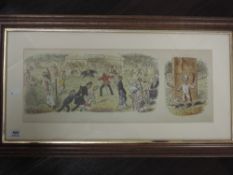 A print, Mr Punch Pocket Book, sports interest, 20 x 50cm, plus frame and glazed