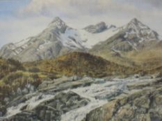 A watercolour, Jill Aldersley, Seur Nan Gillean, 18 x 26cm, plus frame and glazed