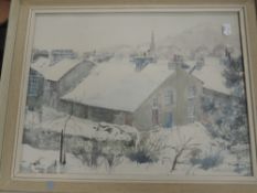 A watercolour, Patience Arnold, winter townscape, signed, 34 x 44cm, plus frame and glazed