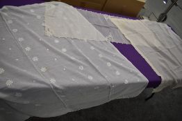 Three vintage Pina clothes, one having gold butterfly embroidery to corners and ladder work.
