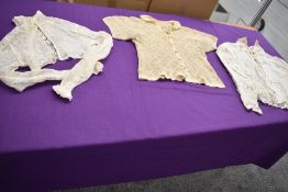 An unusual short crotchet lace bodice having brass claps to stiffen the collar, with diamante