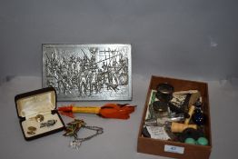 A selection of curious and trinkets including a bakelite ladies leg form tobacco pipe
