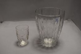 Two pieces of studio glass both indistinctly signed having cut and decorated design