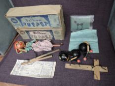 Two Pelham Puppets, Simple Dancing Puppet, Girl wearing Red Hat, blue shirt and floral skirt, with
