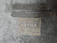 Three Cast Metal Railway Signs, Shut The Gate, Penalty For Neglect £2 and Great Western Railway