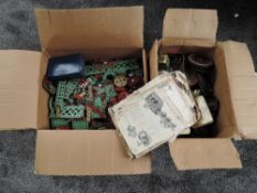 Two boxes of mixed vintage Meccano including Motors, Cogs, Wheels etc