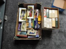 Two boxes of modern diecasts including Burago, Lledo and similar, most boxed