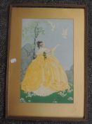 Stanislaw (20th century British), after, a print, crinoline lady, 38 x 23cm, mounted framed and